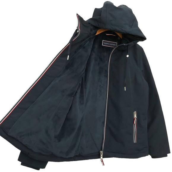 Tommy Hilfiger Jacket Womens Medium Navy Hooded Soft Shell Fleece Lined - Picture 2 of 12